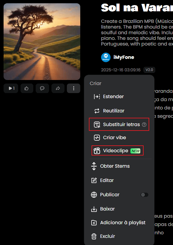 Editar música criada com IA