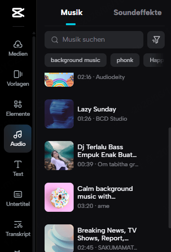 CatCup Musik hochladen