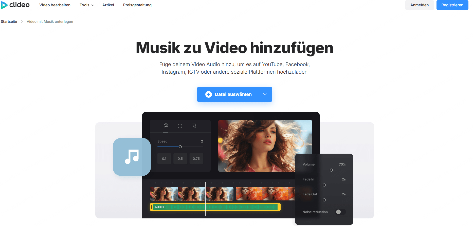 Clideo: Videos mit Musik zu hinterlegen