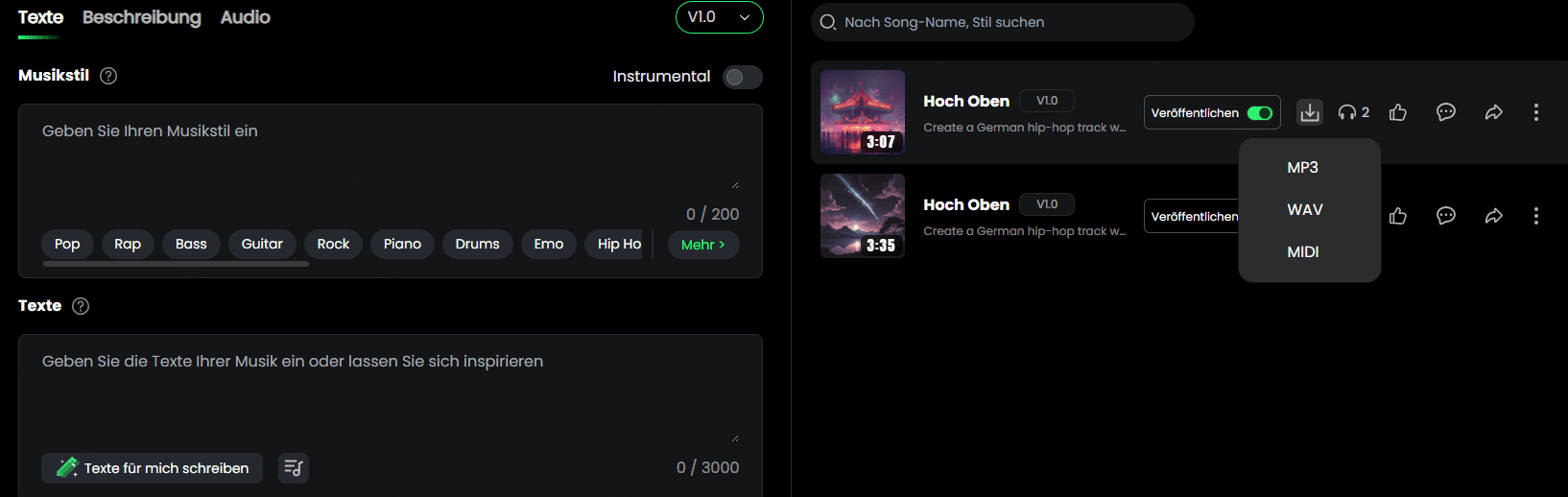 mit Musicful von Summen zum Song