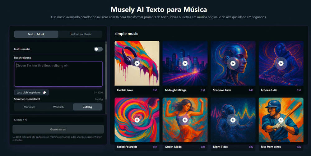 Musely KI Weihnachtsmusik generieren