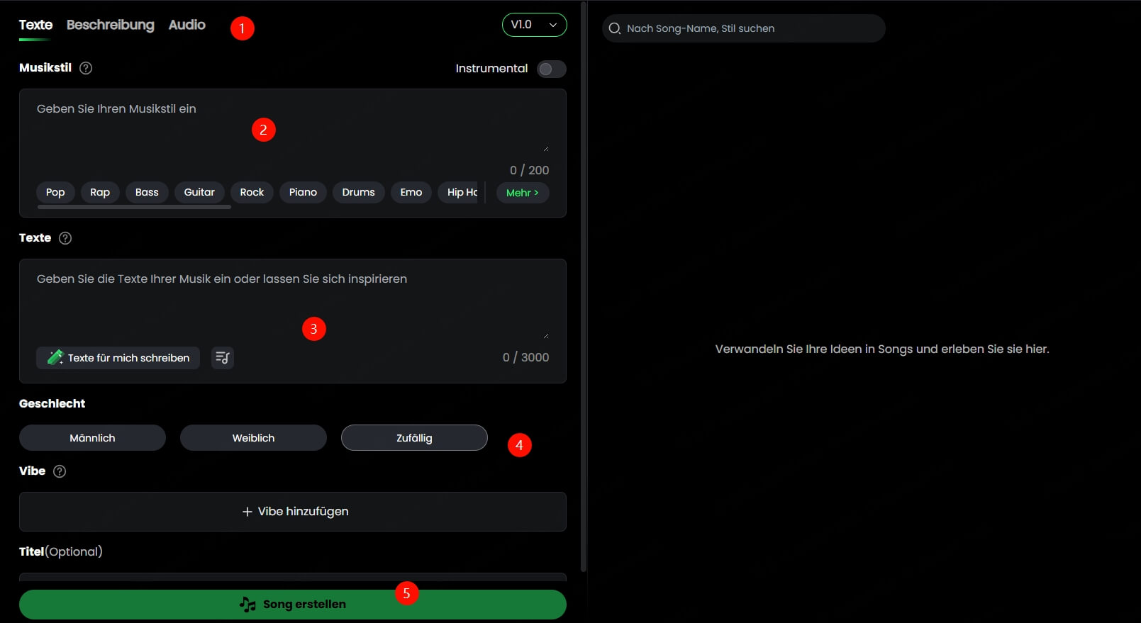 Songs mit Musicful generieren