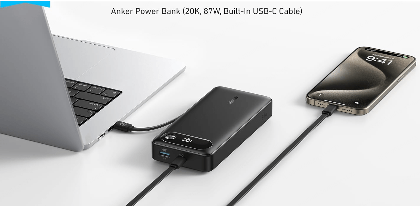 Power Bank (20K, 87W, Built-In USB-C Cable) von Anker