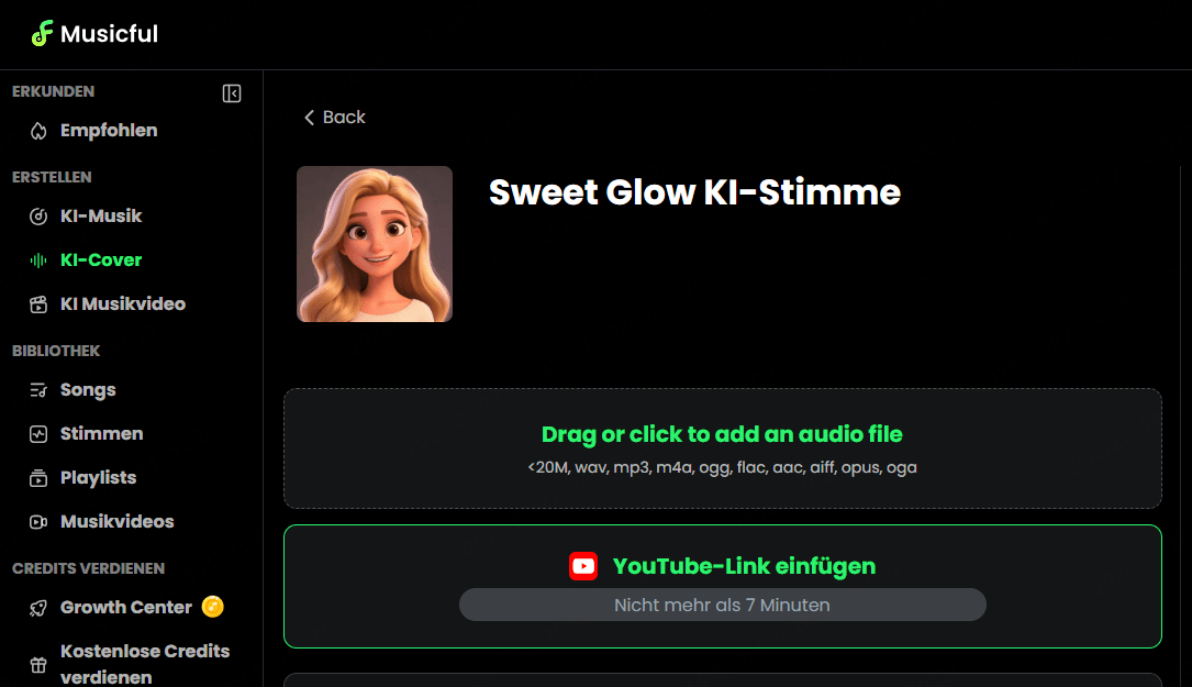 Songs mit Musicful KI mit Ihrer eigenen Stimme covern