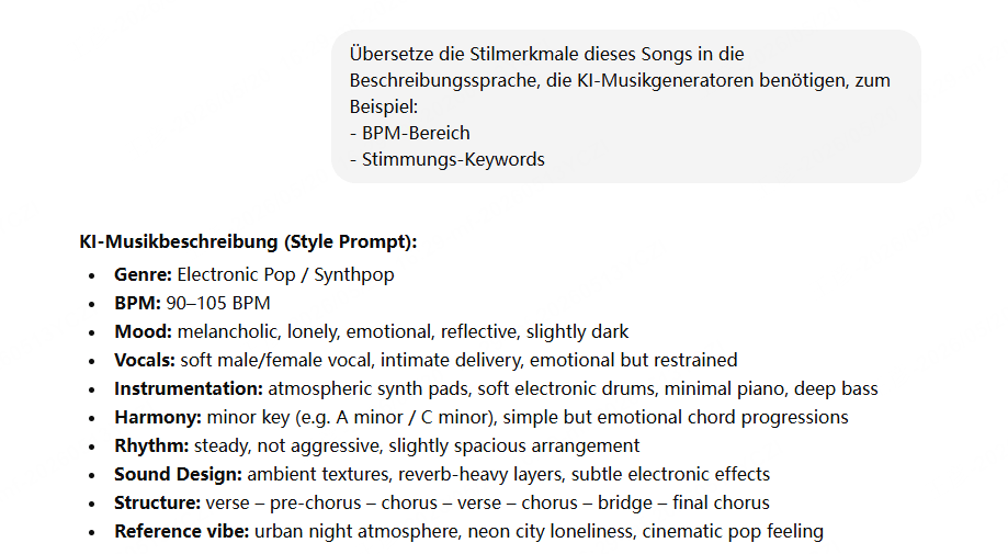 Mit GPT Prompts für KI-Musikgeneratoren erstellen.