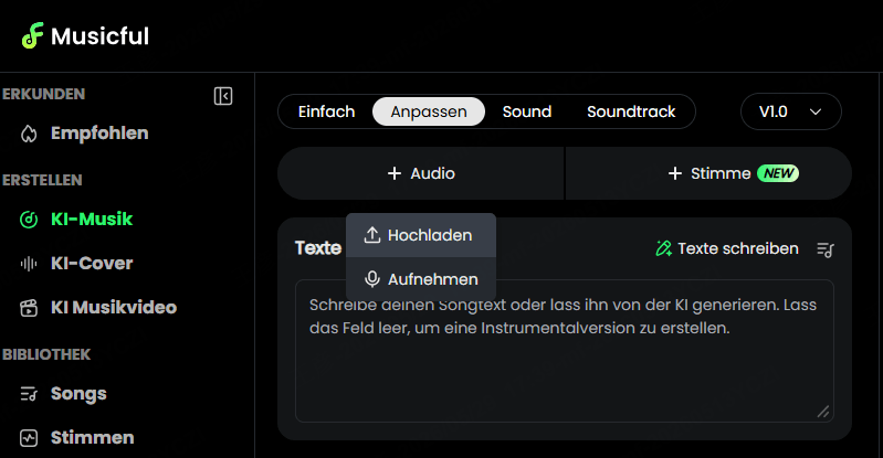 Ziehe Datei in Musicful hinein