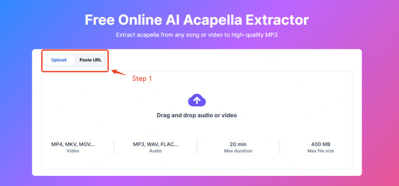 drag and drop audio or paste url