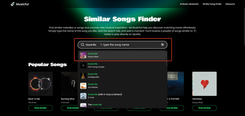 ai song finder to type song name good life