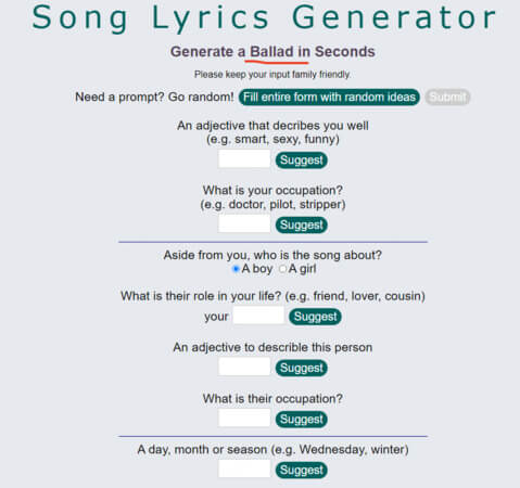 ballad lyrics generator