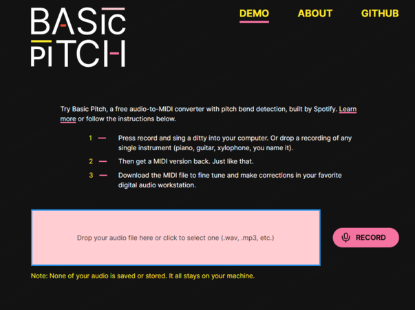 basic pitch audio into midi