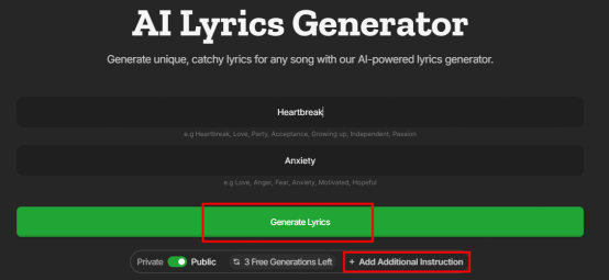 click generate lyrics