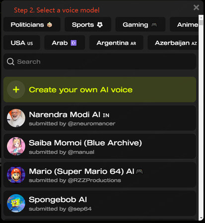 covers ai select a voice model