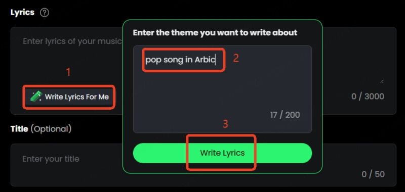 create arabic lyrics