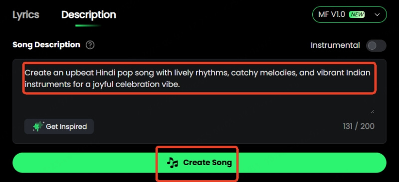 create songs on description mode
