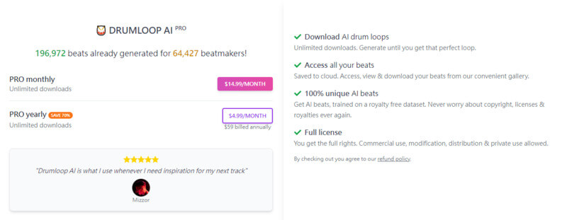 drumloop ai pricing