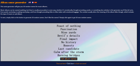 fantasynamegenerators music album name