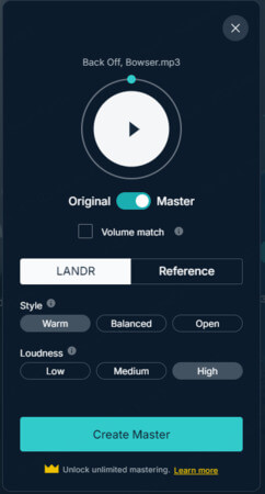 free ai music mastering with landr