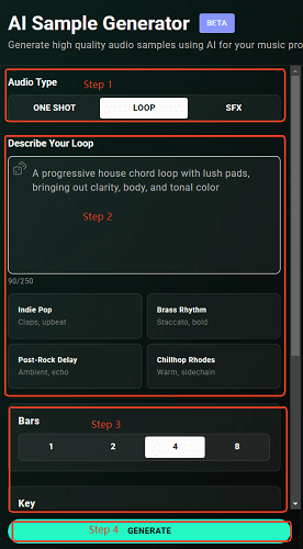 loudly create sample step guide
