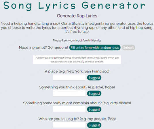 masterpiece generator free rap lyrics generator