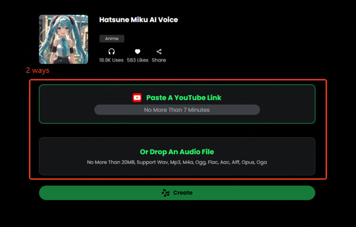 paste a youtube link or upload audio file
