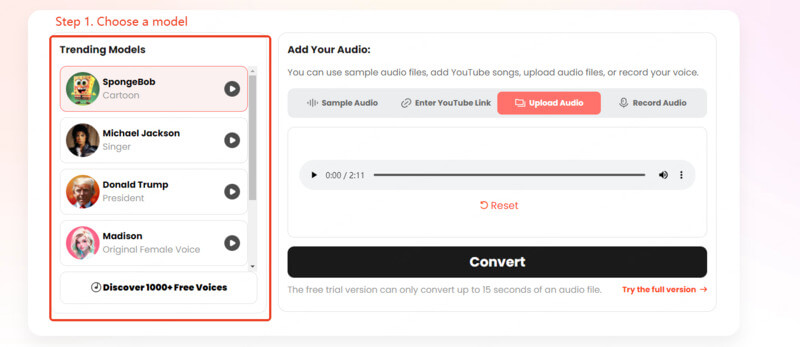 singify choose an ai voice model