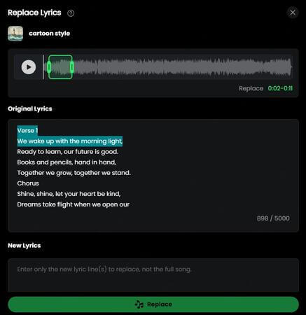 musicful ai lyric swap