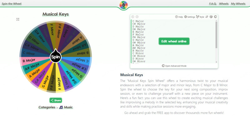 spin the wheel musical keys