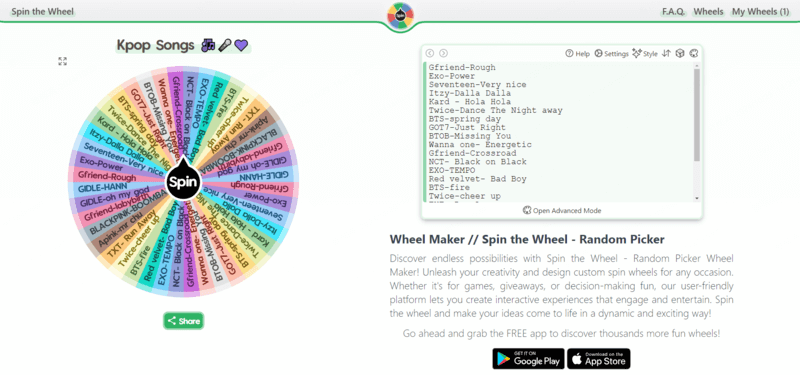 spin the wheel random kpop song generator