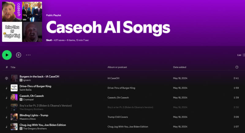 spotify caseoh ai songs