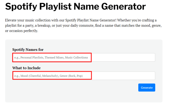 type spotify names for and what to include