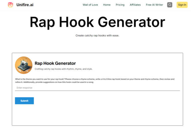 unifire rap hook generator