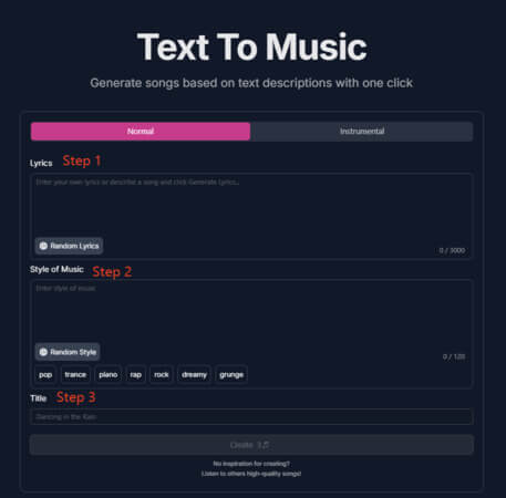 use makebestmusic text to sing