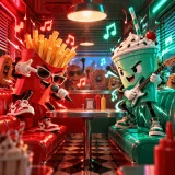 A playful rhythm-game argument with squeaky vocal chops, comic interruptions, and a surprise harmony at the finish.