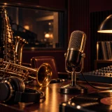 A bold radio ID with a spoken setup, bright brass response, and a concise sung station name designed to land before the announcer returns.