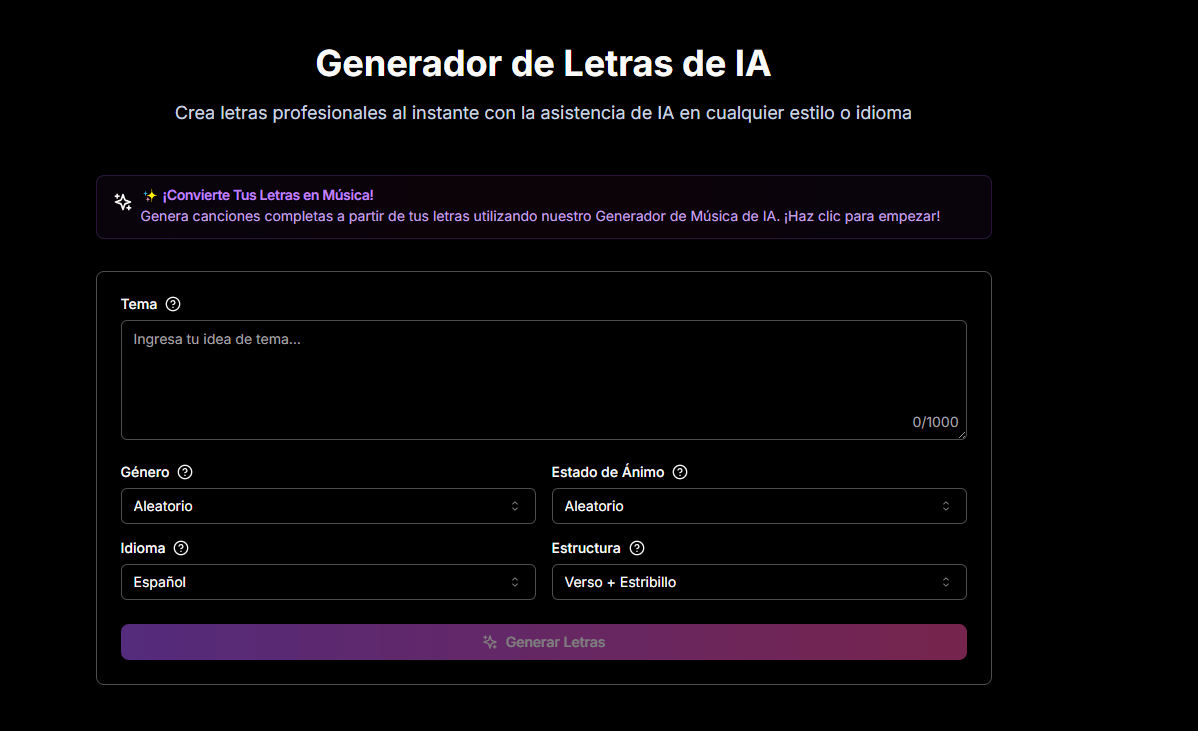 generador de letras para canciones
