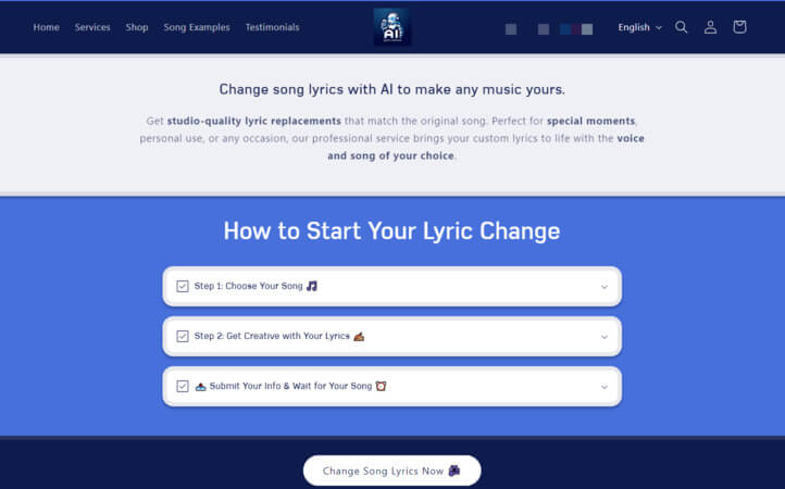 cambiar la letra de una canción con AI Music Service