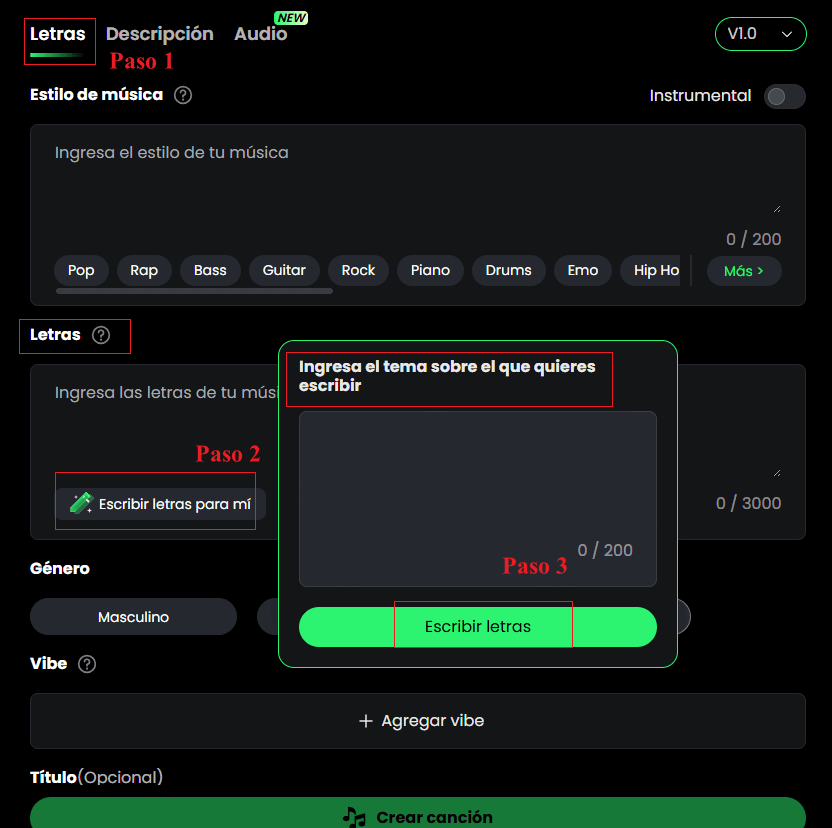 Cómo crear letras con Musicfu IA 