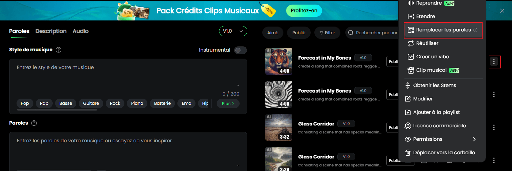 Modification des paroles avec l'IA