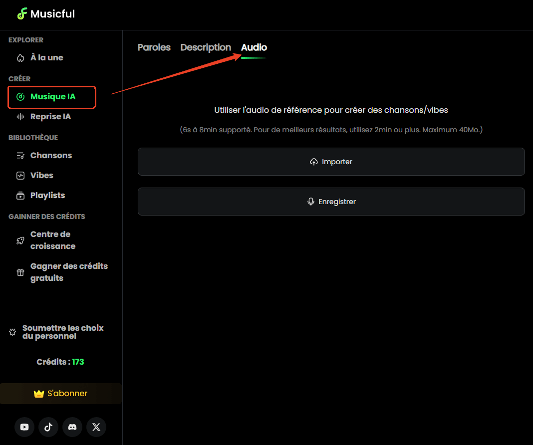 Musicful faire chanter l’IA à partir d’un fichier audio
