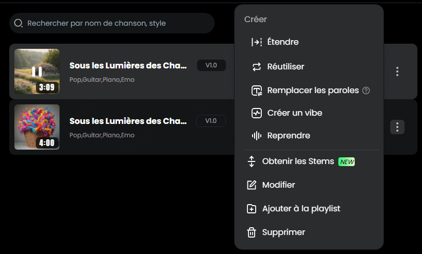 Musicful ajuster une chanson