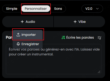 Importez votre MP3 ou votre audio