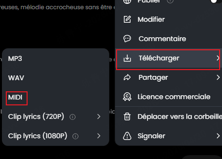 Cliquez sur les trois points, puis téléchargez en MIDI
