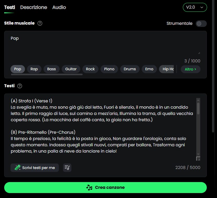 come creare canzone natale con AI