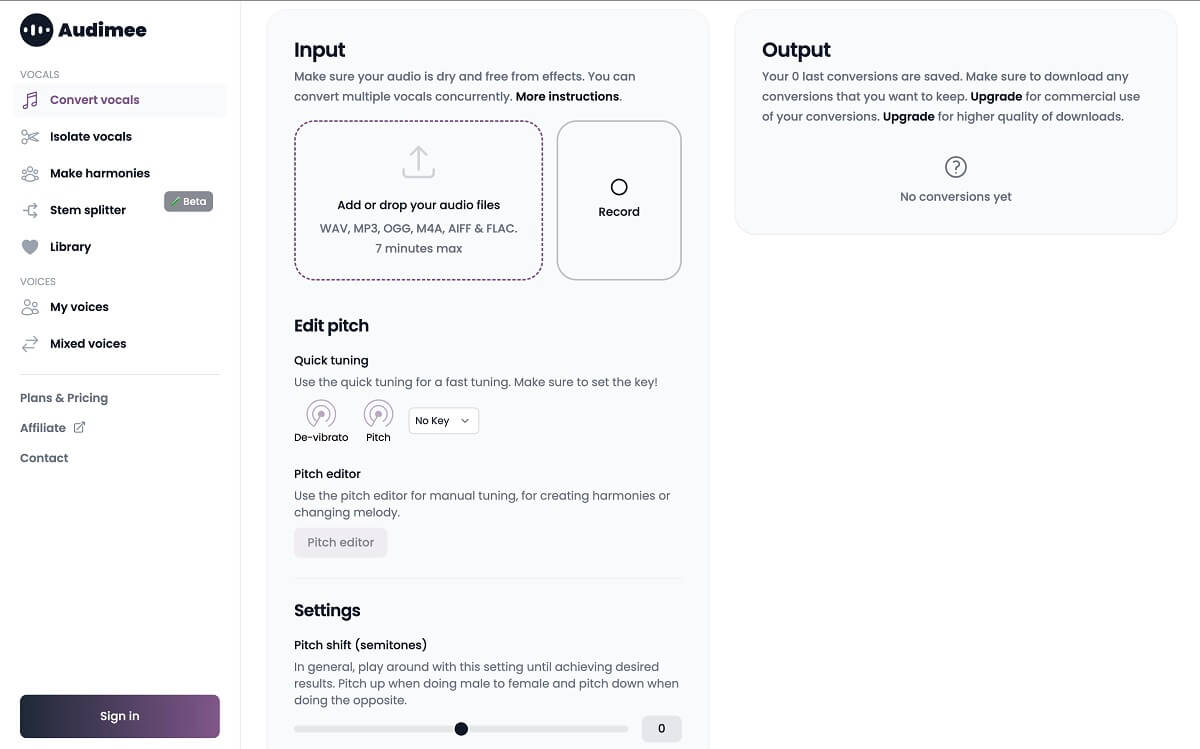 上傳 AI 唱歌調音歌曲